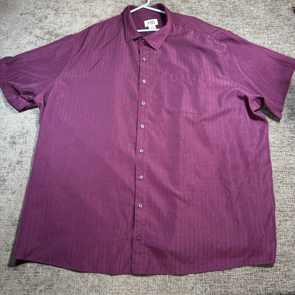 HB Button Down Shirt Mens 4XL Purple Tonal Grid Short Sleeve Pocket